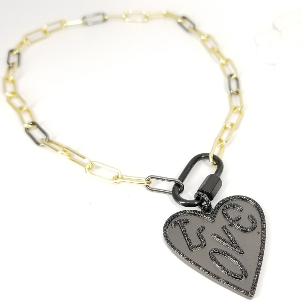 NWT Heart LOVE Pave CZ Paperclip Carabiner Choker - Picture 4 of 11